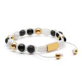White rope Onyx, Howlite, Quartz, Zirconia Beads & 18K plated Beads