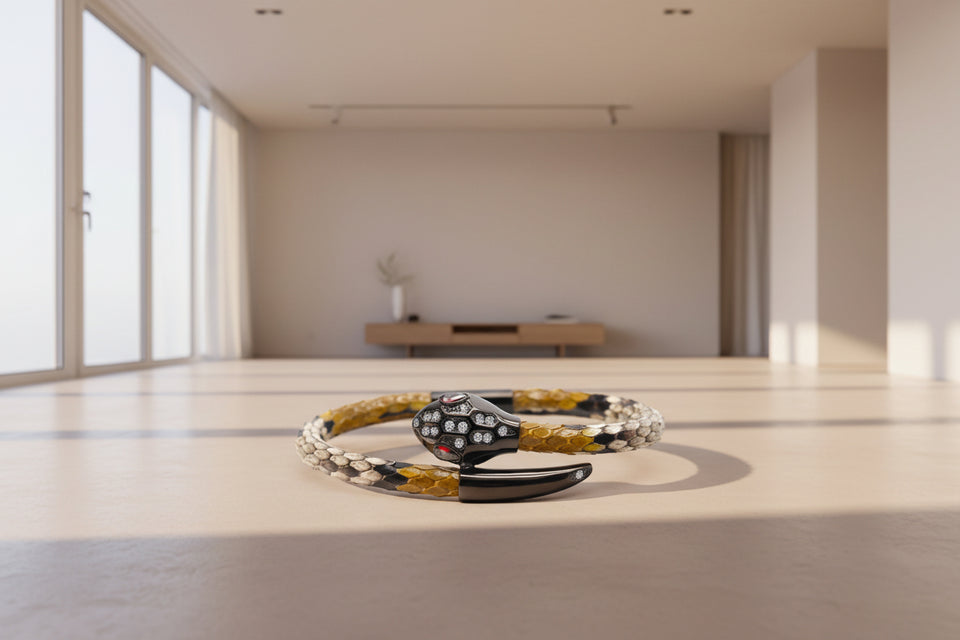 Snake Head Python Leather Bracelet Natural Brown/Black Head