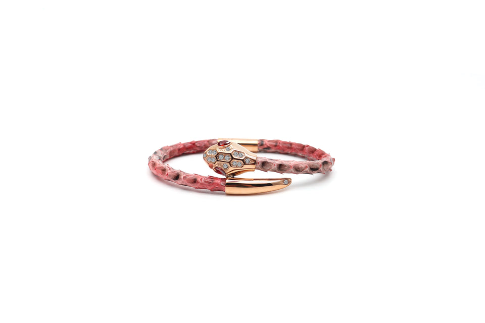 Python Snake Leather Bracelet Pink
