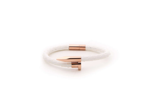 Python Nail Leather Bracelet White/Rose Gold