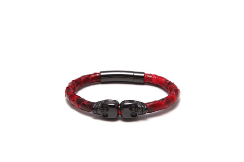 Skulls Python Leather Bracelet Red/Black Skulls